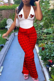 Red Sexy Print Patchwork V Neck Sleeveless Two Pieces