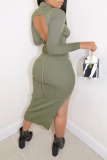 Blue Sexy Patchwork Turndown Collar Irregular Dress Dresses