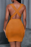 Pink Fashion Casual Solid Backless V Neck Sleeveless Dress
