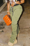 Green Fashion Casual Solid Patchwork Regular High Waist Trousers