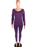 Purple Casual Solid Patchwork O Neck Long Sleeve Two Pieces