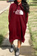 Burgundy Fashion Casual Letter Patchwork Hooded Collar Straight Dresses