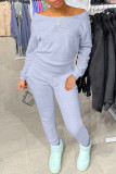 Red Fashion Casual Solid Basic O Neck Long Sleeve Two Pieces