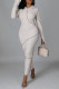 Cream White Casual Solid Patchwork Hooded Collar Pencil Skirt Dresses