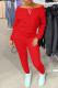 Red Fashion Casual Solid Basic O Neck Long Sleeve Two Pieces