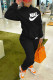 Black Fashion Street Print Patchwork Hooded Collar Long Sleeve Two Pieces