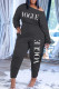 Black Fashion Casual Letter Print Fold Oblique Collar Regular Jumpsuits