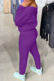 Red Fashion Casual Solid Basic O Neck Long Sleeve Two Pieces