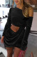 Black Sexy Solid Patchwork Fold Asymmetrical Oblique Collar One Step Skirt Dresses