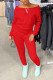 Red Casual Solid Patchwork O Neck Long Sleeve Two Pieces