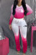 Pink Casual Gradual Change Print Patchwork Fold O Neck Long Sleeve Two Pieces