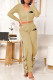 Khaki Fashion Casual Letter Flounce Asymmetrical Long Sleeve Two Pieces