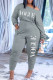 Light Gray Fashion Casual Letter Print Fold Oblique Collar Regular Jumpsuits