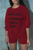 White Fashion Casual Letter Print Basic O Neck Short Sleeve Two Pieces