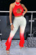 Red Sexy Casual Gradual Change Print Hollowed Out Turtleneck Sleeveless Two Pieces