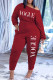 Burgundy Fashion Casual Letter Print Fold Oblique Collar Regular Jumpsuits