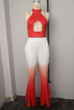 Red Sexy Casual Gradual Change Print Hollowed Out Turtleneck Sleeveless Two Pieces