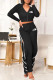 Black Fashion Casual Letter Flounce Asymmetrical Long Sleeve Two Pieces