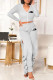 Gray White Fashion Casual Letter Flounce Asymmetrical Long Sleeve Two Pieces