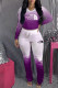 Purple Casual Gradual Change Print Patchwork Fold O Neck Long Sleeve Two Pieces