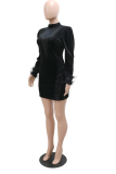 Blue Sexy Solid Tassel Half A Turtleneck Pencil Skirt Dresses