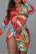 Red Fashion Sexy Print Hollowed Out O Neck Long Sleeve Dresses