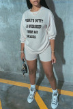 White Fashion Casual Letter Print Basic O Neck Short Sleeve Two Pieces