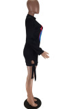 Black Fashion Casual Lips Printed Basic Half A Turtleneck Long Sleeve Dresses