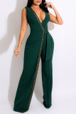 Green Sexy Elegant Print Patchwork With Belt V Neck Straight Jumpsuits