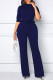 Deep Blue Casual Solid Patchwork With Belt Half A Turtleneck Straight Jumpsuits