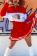 Red Fashion Casual Print Patchwork Turndown Collar Long Sleeve Two Pieces