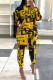 Yellow Fashion Casual Print Basic O Neck Long Sleeve Two Pieces
