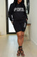 Black Casual Print Patchwork Hooded Collar Long Sleeve Two Pieces
