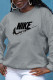 Grey Fashion Sportswear Print Patchwork Letter O Neck Tops