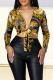 Black Fashion Casual Print Bandage Turndown Collar Tops