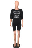 White Fashion Casual Letter Print Basic O Neck Short Sleeve Two Pieces