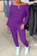 Purple Fashion Casual Solid Basic O Neck Long Sleeve Two Pieces