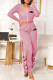 Pink Fashion Casual Letter Flounce Asymmetrical Long Sleeve Two Pieces
