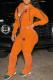 Orange Fashion Street Print Letter Hooded Collar Long Sleeve Two Pieces