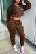 Brown Fashion Sportswear Print Patchwork V Neck Long Sleeve Two Pieces
