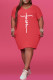 Red Fashion Casual Print Basic V Neck Short Sleeve Dress