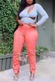 Orange Fashion Casual Solid Patchwork Fold Regular High Waist Trousers