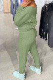 Red Fashion Casual Solid Basic O Neck Long Sleeve Two Pieces