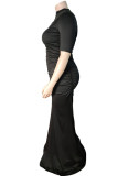 Black Casual Solid Split Joint Fold Half A Turtleneck Plus Size Two Pieces