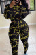 Black Fashion Casual Print Basic O Neck Long Sleeve Two Pieces