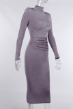 Brown Fashion Solid Basic Turtleneck Long Sleeve Dresses