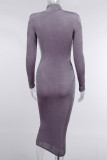 Brown Fashion Solid Basic Turtleneck Long Sleeve Dresses