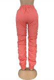 Orange Fashion Casual Solid Patchwork Fold Regular High Waist Trousers