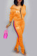 Orange Fashion Casual Geometric Letter Long Sleeve Two Pieces