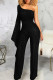 Black Sexy Solid Patchwork Asymmetrical Oblique Collar Straight Jumpsuits